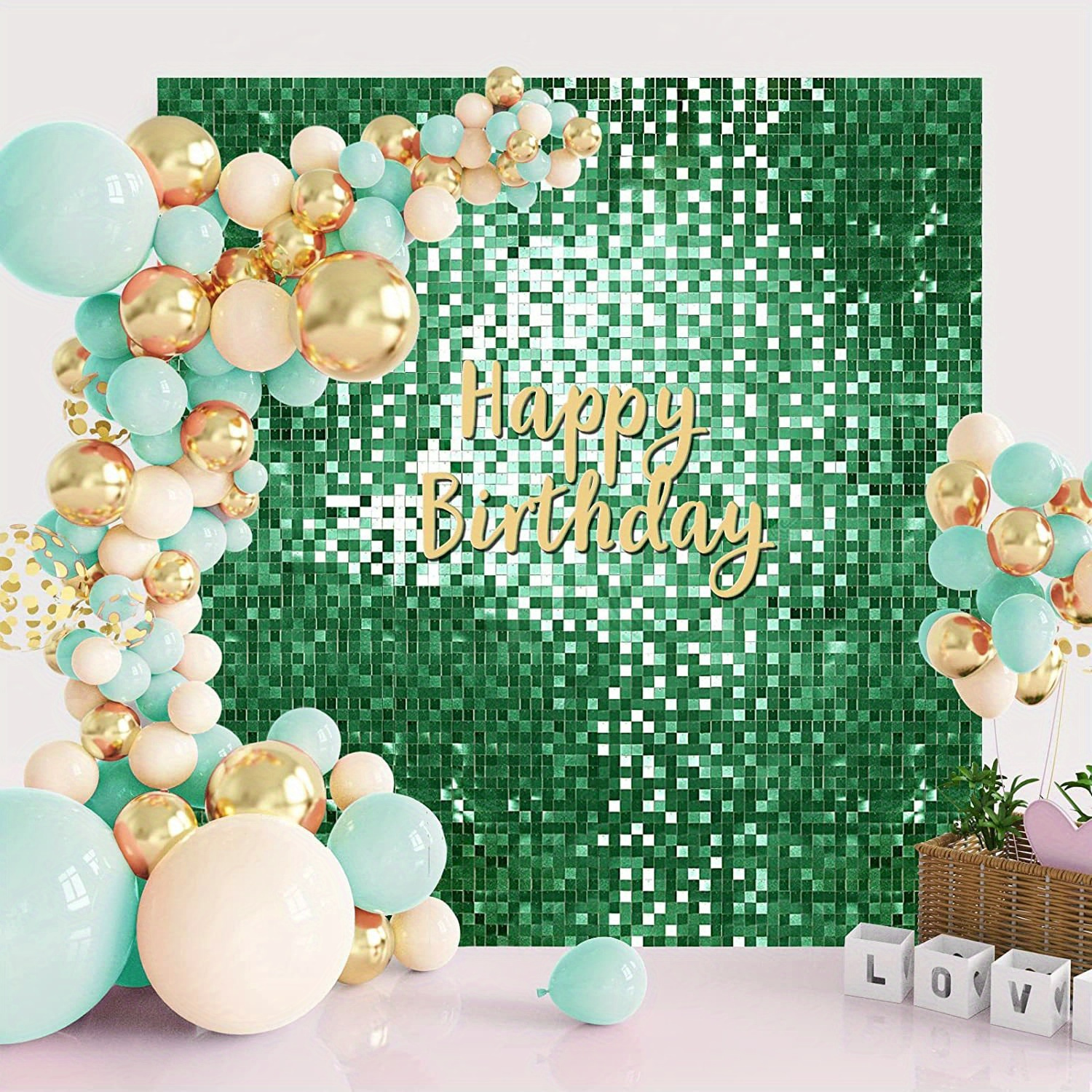 Dreamy Green Glitter Sequin Shimmer Wall Backdrop - Temu