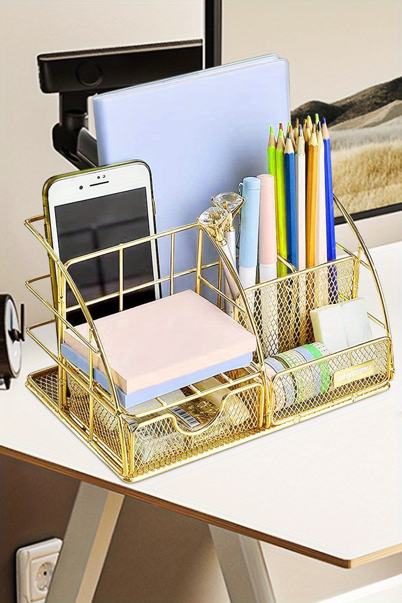 Rose Gold Desk Organizer for Women, AUPSEN Mesh Office Supplies