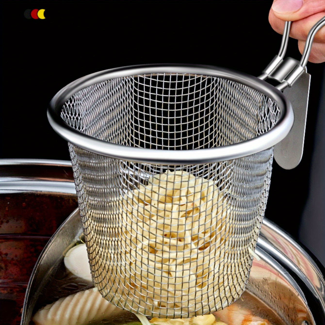 1pc, Pasta Basket, Pasta Strainer Basket Mesh Strainer For Hot Pot, Frying  Basket, 304 Stainless Steel Frying Basket, Household Fry Basket Strainer, K