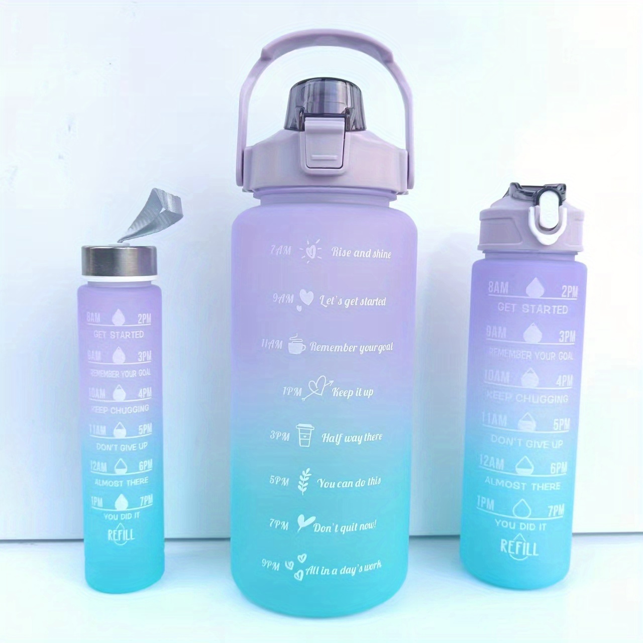  Botellas de agua, botella de agua transparente de 1 litro con  marcas de tiempo de pajilla, degradado de mármol azul grande, para  deportes, gimnasio, botella de agua para adultos, trabajo estudiantil