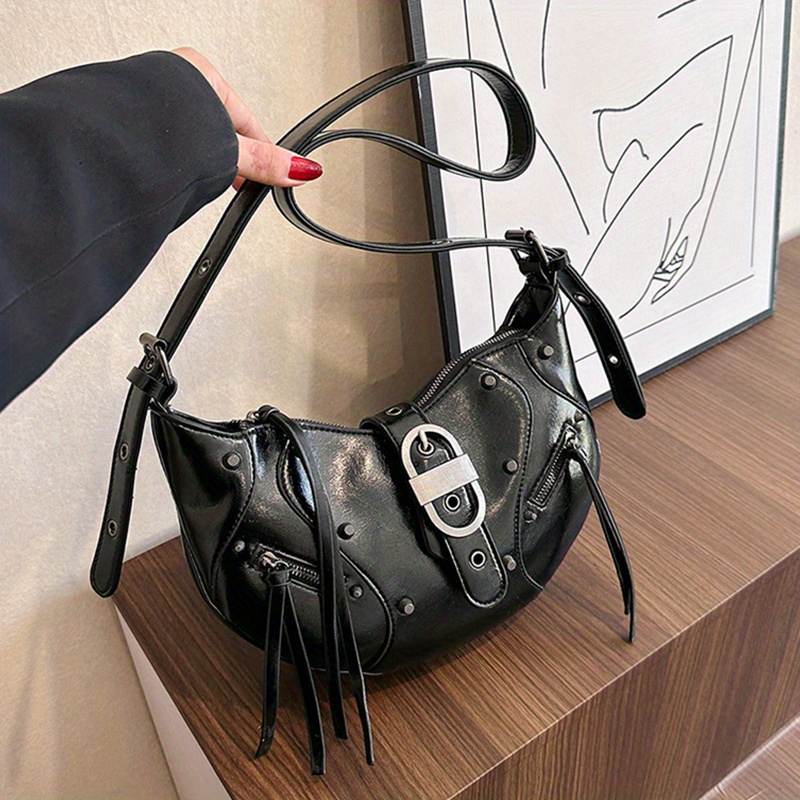 Y2K Style Big PU Leather Hobo Crossbody Bag