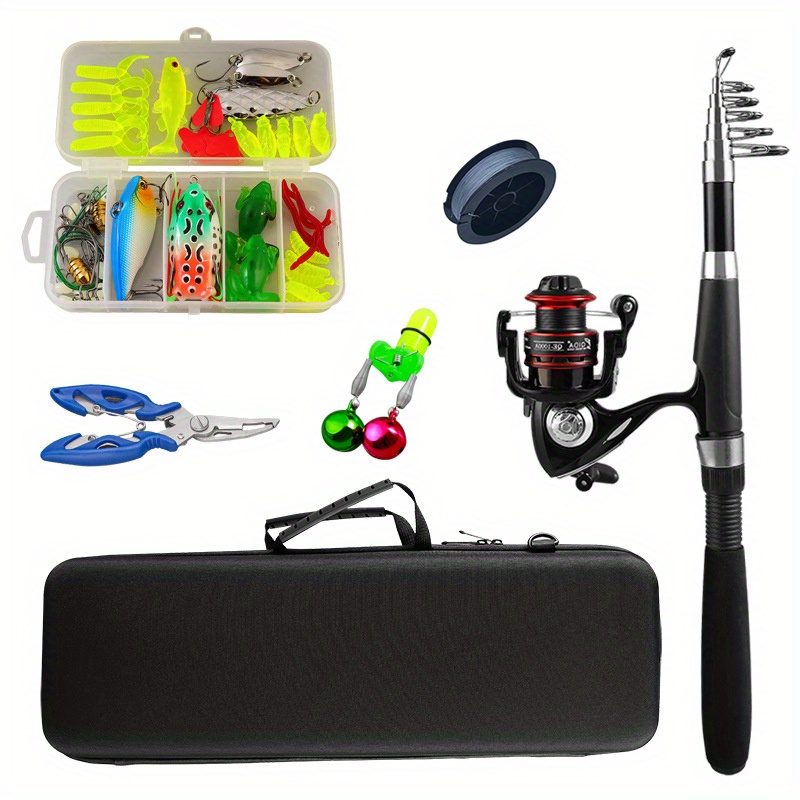 1 Set Fishing Reel Rod Tackle Kit, Including Telescopic Fishing Pole,  Spinning Reel, Multiple Fishing Bait, Fishing Line And More Accessories