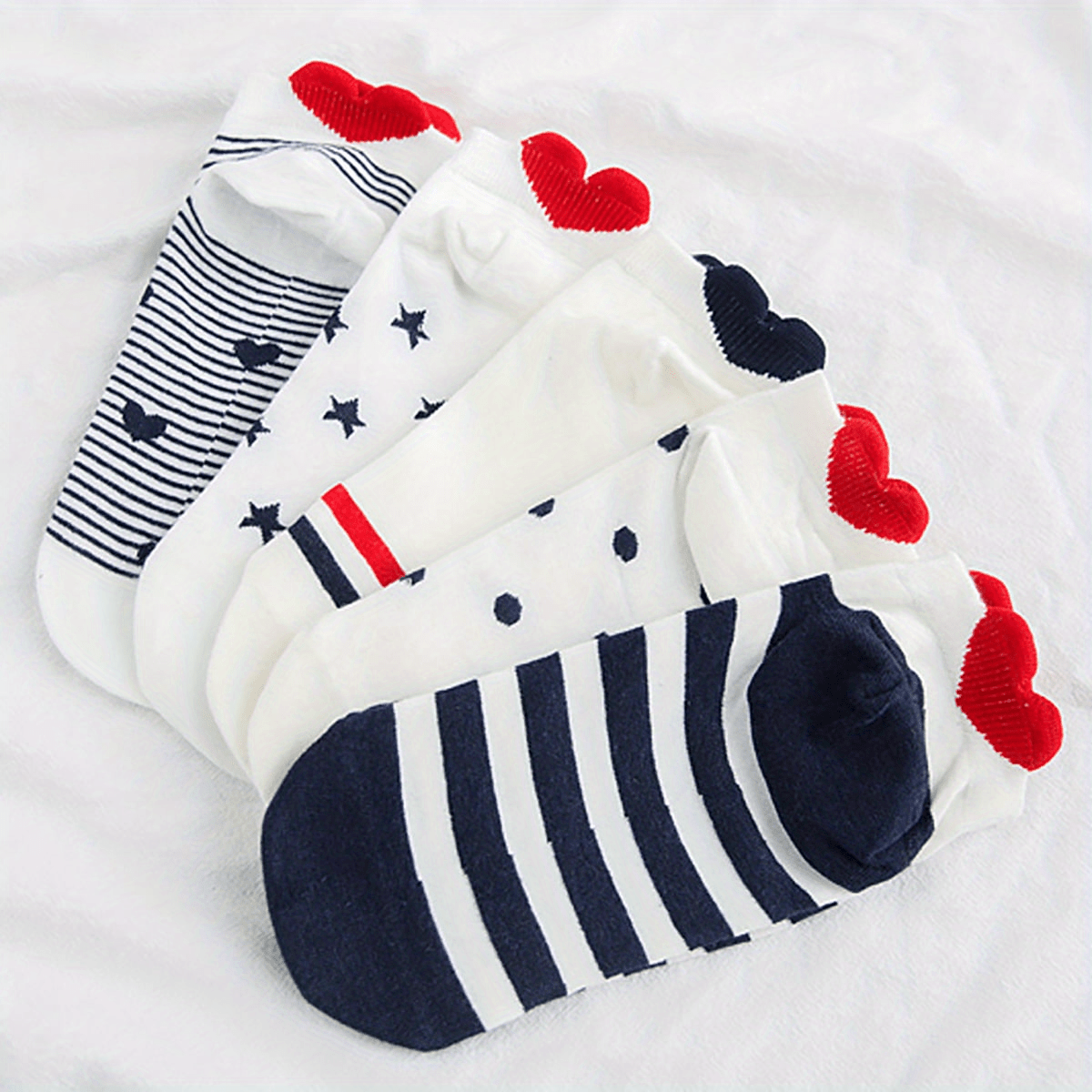 5-pack Women's Cute Heel Heart Invisible 3d Ear Boat Socks