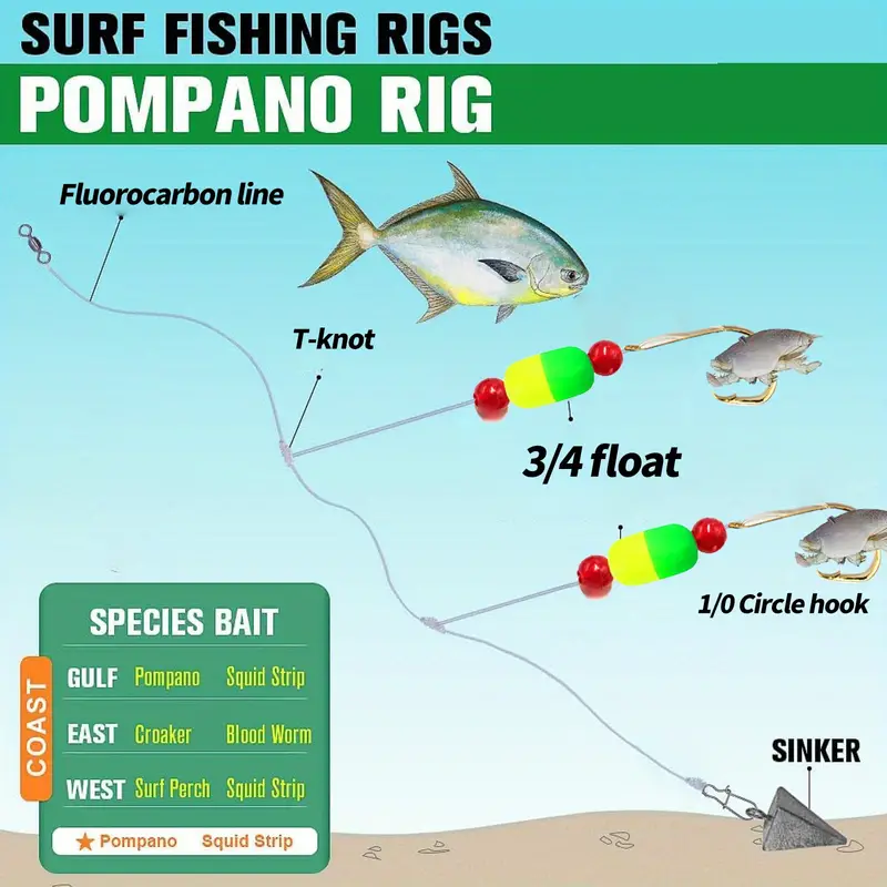 Fluorocarbon Pompano Rigs Set Surf Fishing Fluorocarbon - Temu