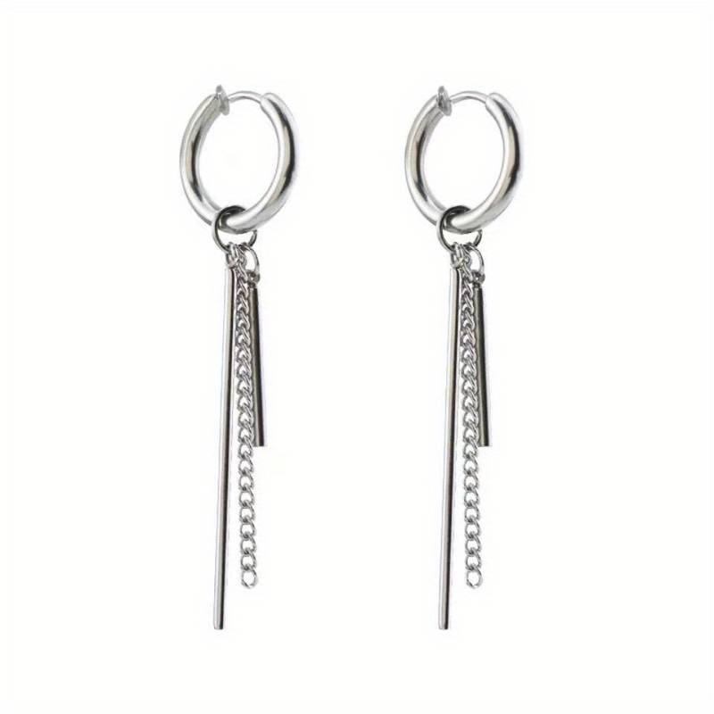 2 Pairs Stainless Steel Huggie Hoop Earrings With Key Dangle – Men's & Women's Style
