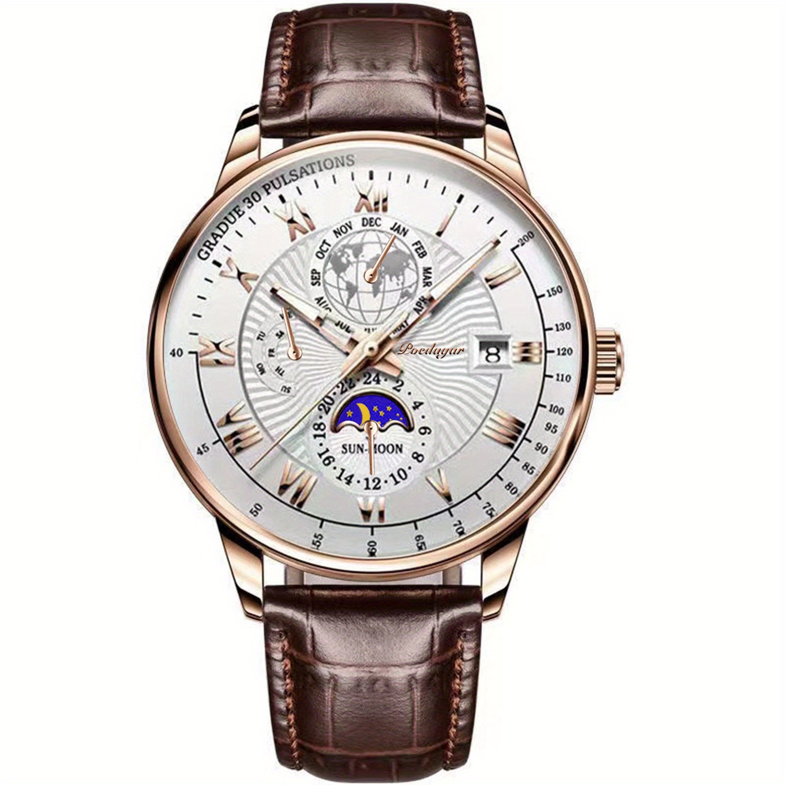 poedagar waterproof luminous calendar leather quartz mens watch trendy mens wristwatch 908 rg wh l 7