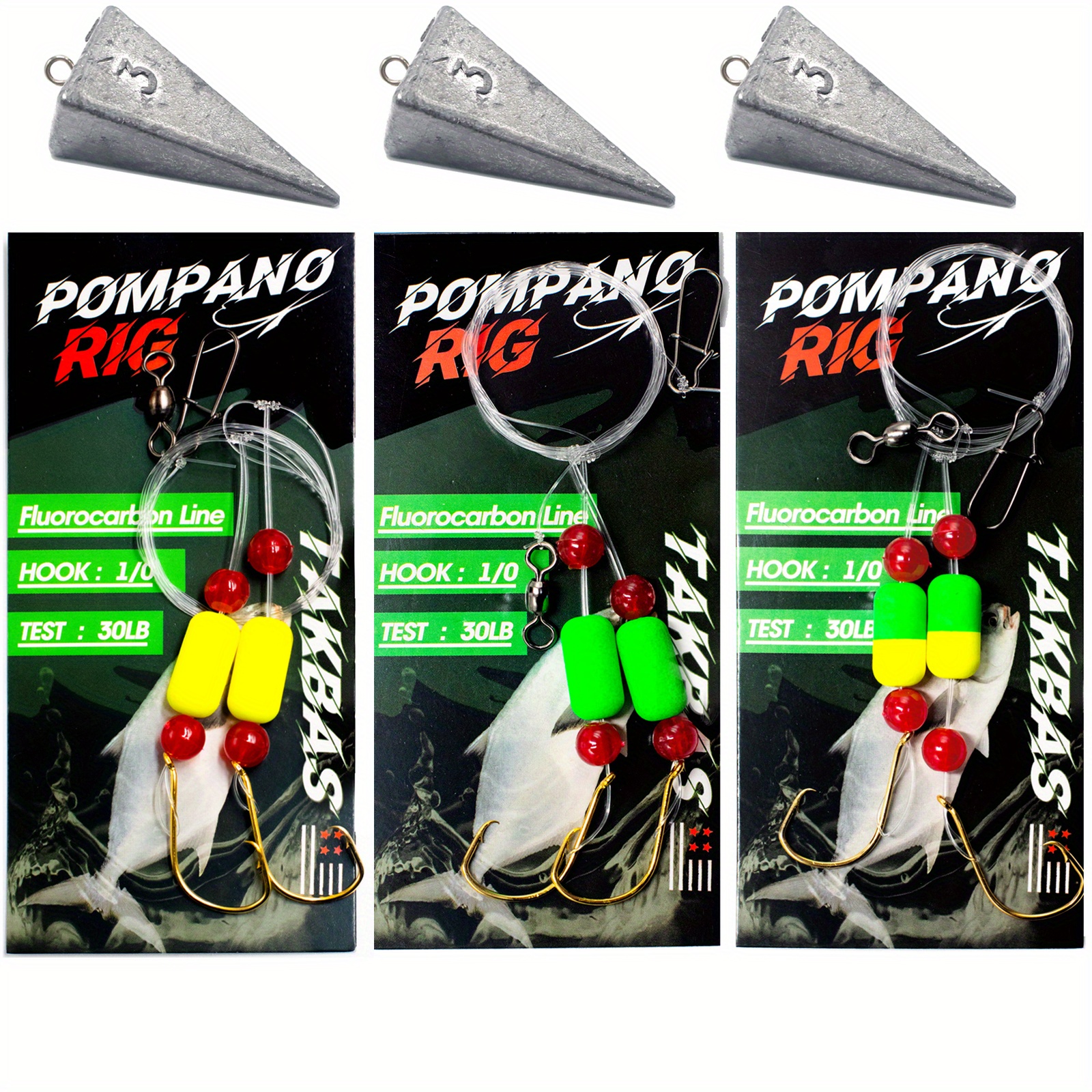 3packs Pompano Rigs For Surf Fishing With Foam Float Circle Hook