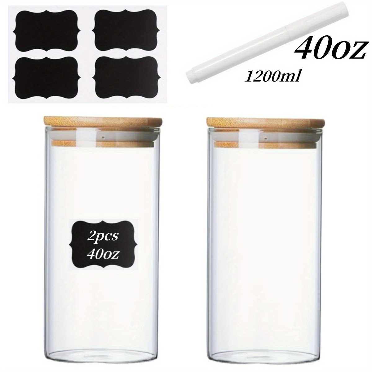 4 Pack Glass Storage Jars with Airtight Bamboo Lid 27 OZ Glass Food Storage  Jar