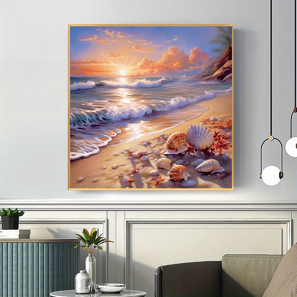 Large Size Without Frame Diy 5d Diamond Beautiful Beach - Temu