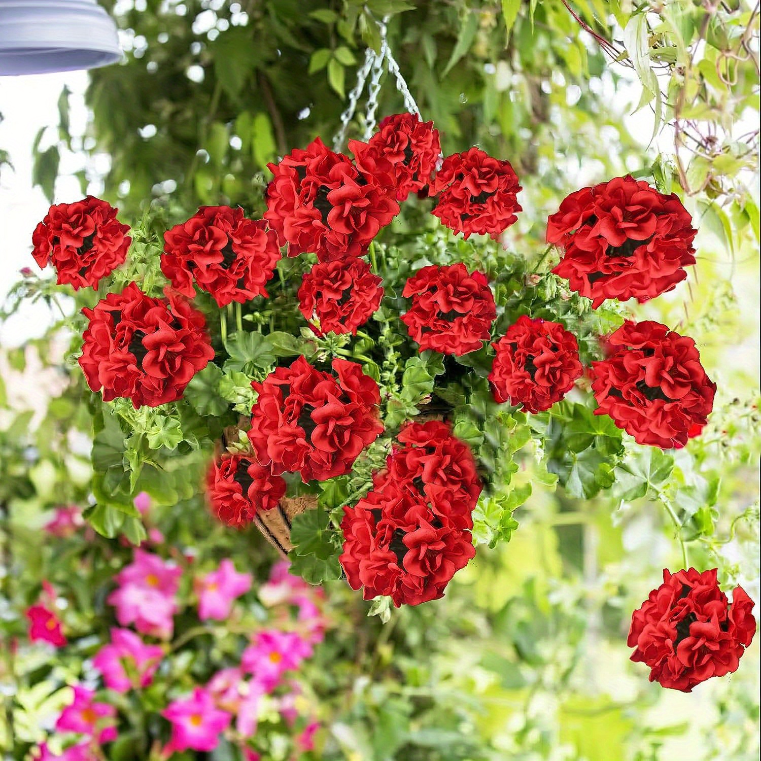 2pcs Artificial Geraniums Silk Flowers Outdoor Artificial Red Geranium