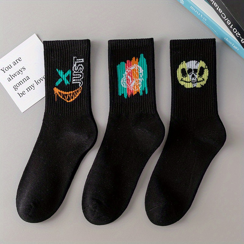5 Pairs/10 Pairs Multi-Size Men's Socks Black and White Long Tube High-Cut Versatile Student Style Autumn/Winter Sports Socks