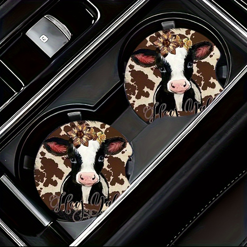 Highland Cow Car Cup Coasters, Creative Car Cup Holder Insert