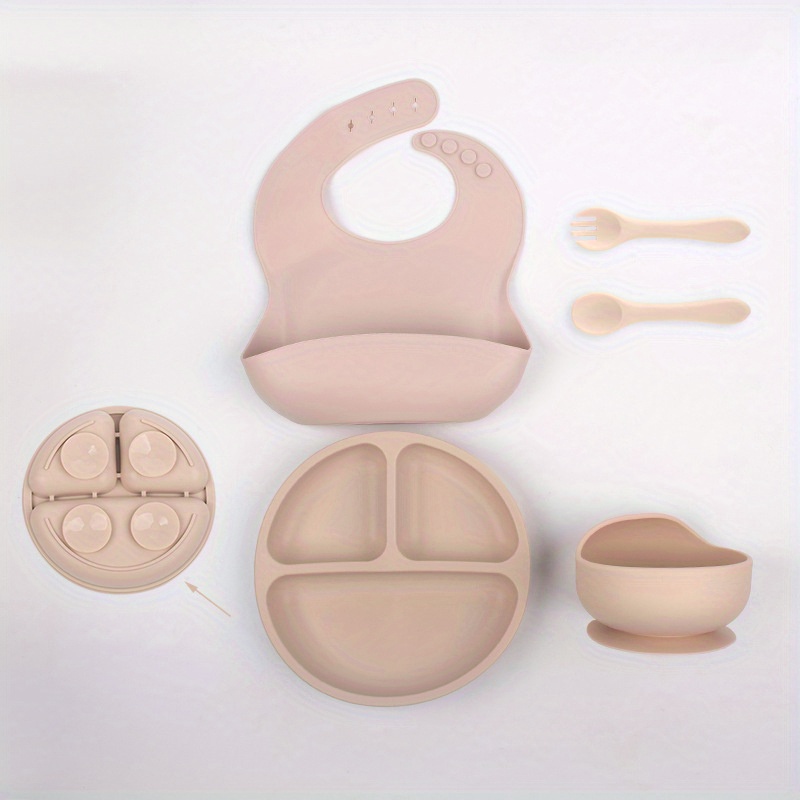 Soft Silicone Baby Self-feeding Tableware Set, Dinner Plate With