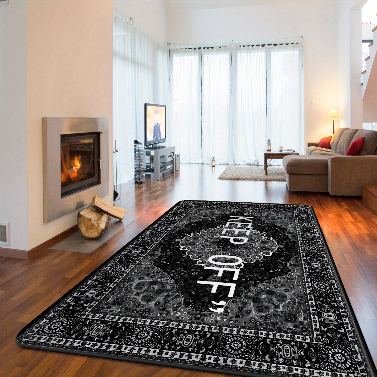 Keep Off Area Rug Black White Rug Stay Away Living Room Rug - Temu