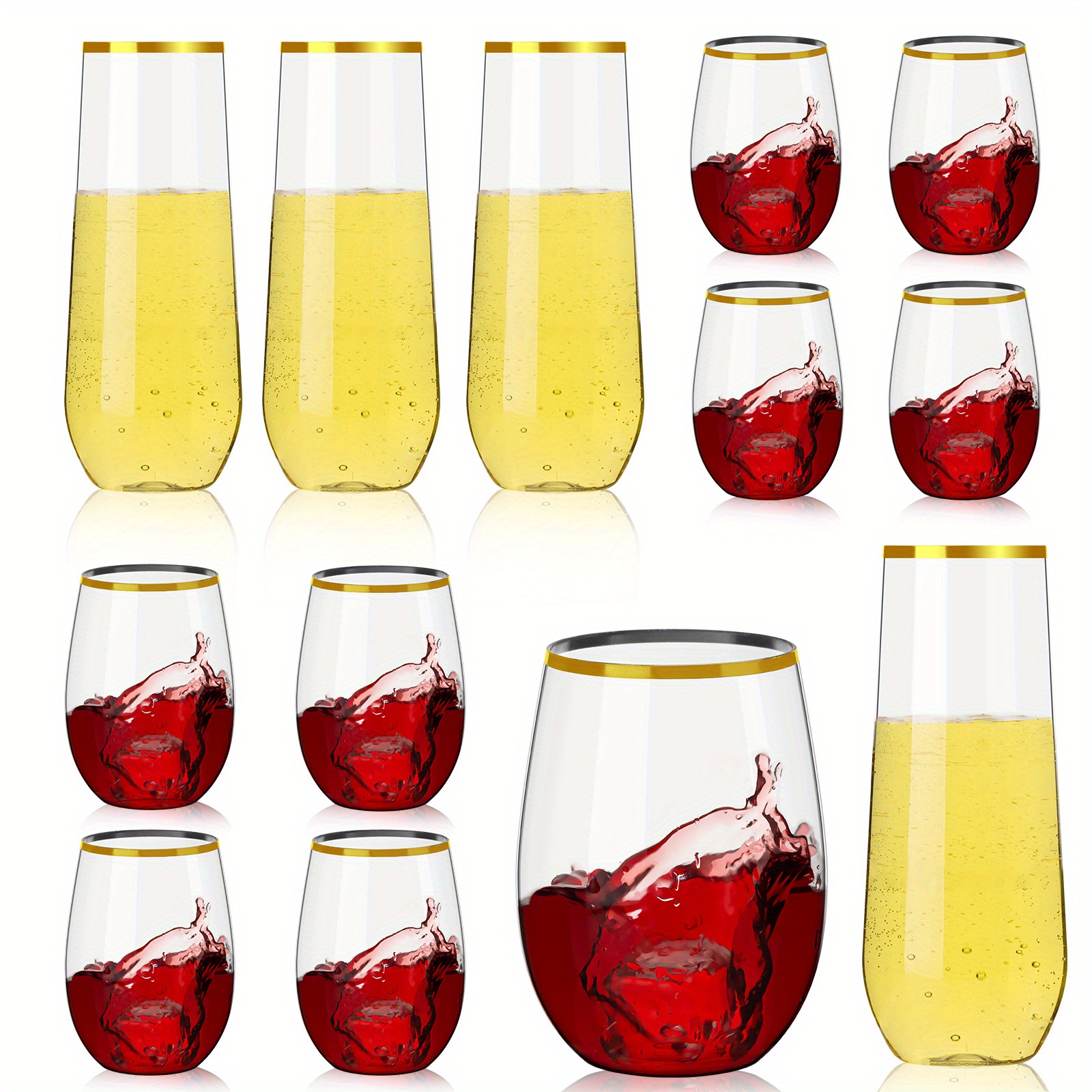 16oz Plastic Stemless Wine Glasses Disposable Heavy Duty