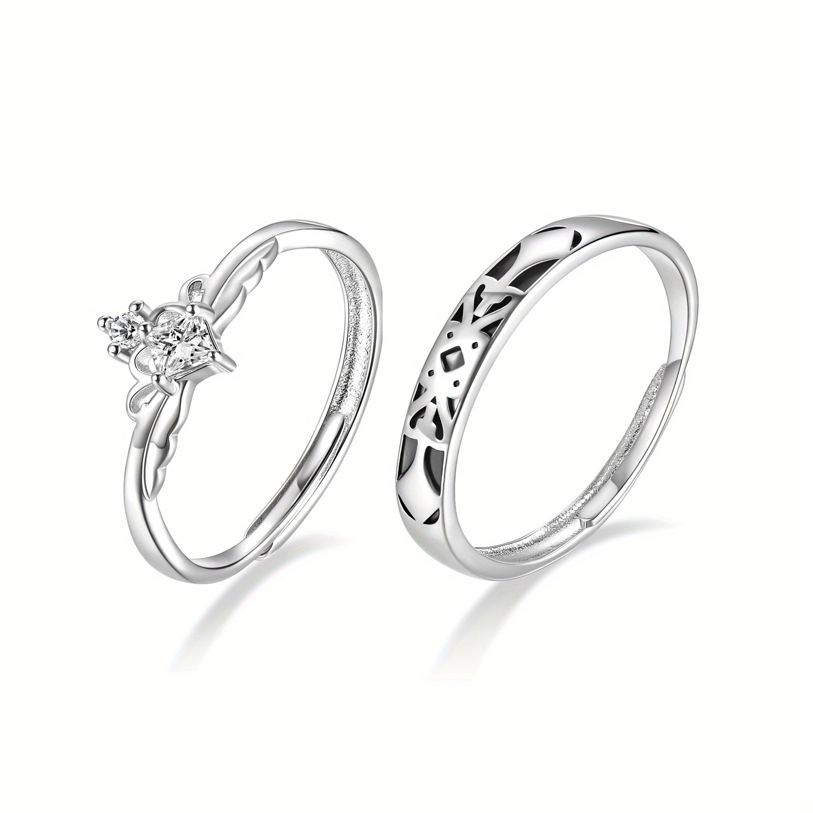 S925 Silver Princess Knight Couple Silvery Open Ring, Valentine's