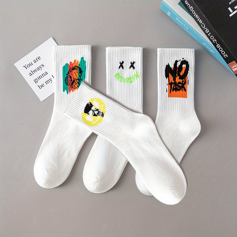 5 Pairs/10 Pairs Multi-Size Men's Socks Black and White Long Tube High-Cut Versatile Student Style Autumn/Winter Sports Socks