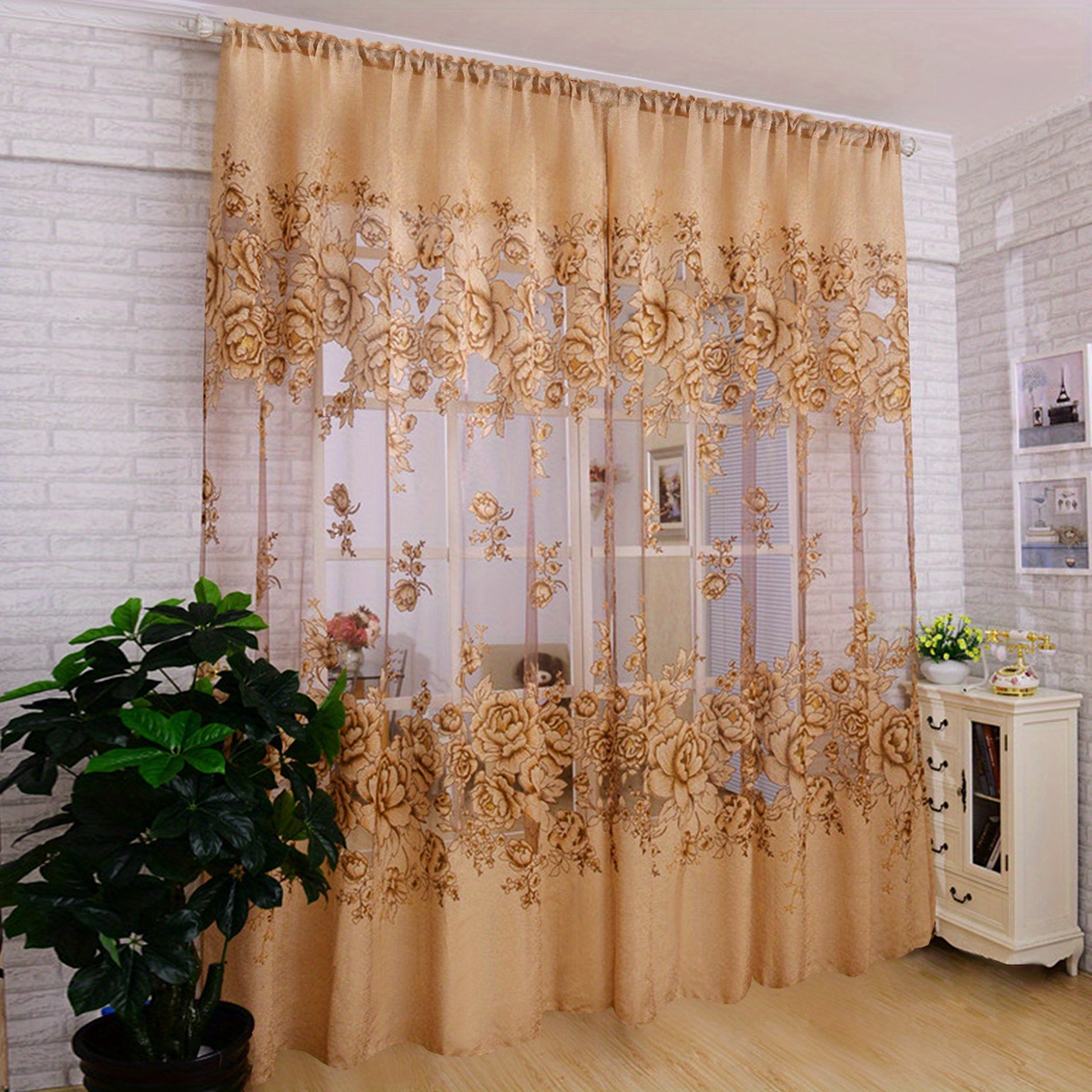 1panel flower pattern translucent sheer curtain   style single layer sheer curtain no cloth curtain rod pocket curtain suitable for living room and bedroom decoration home decor details 0