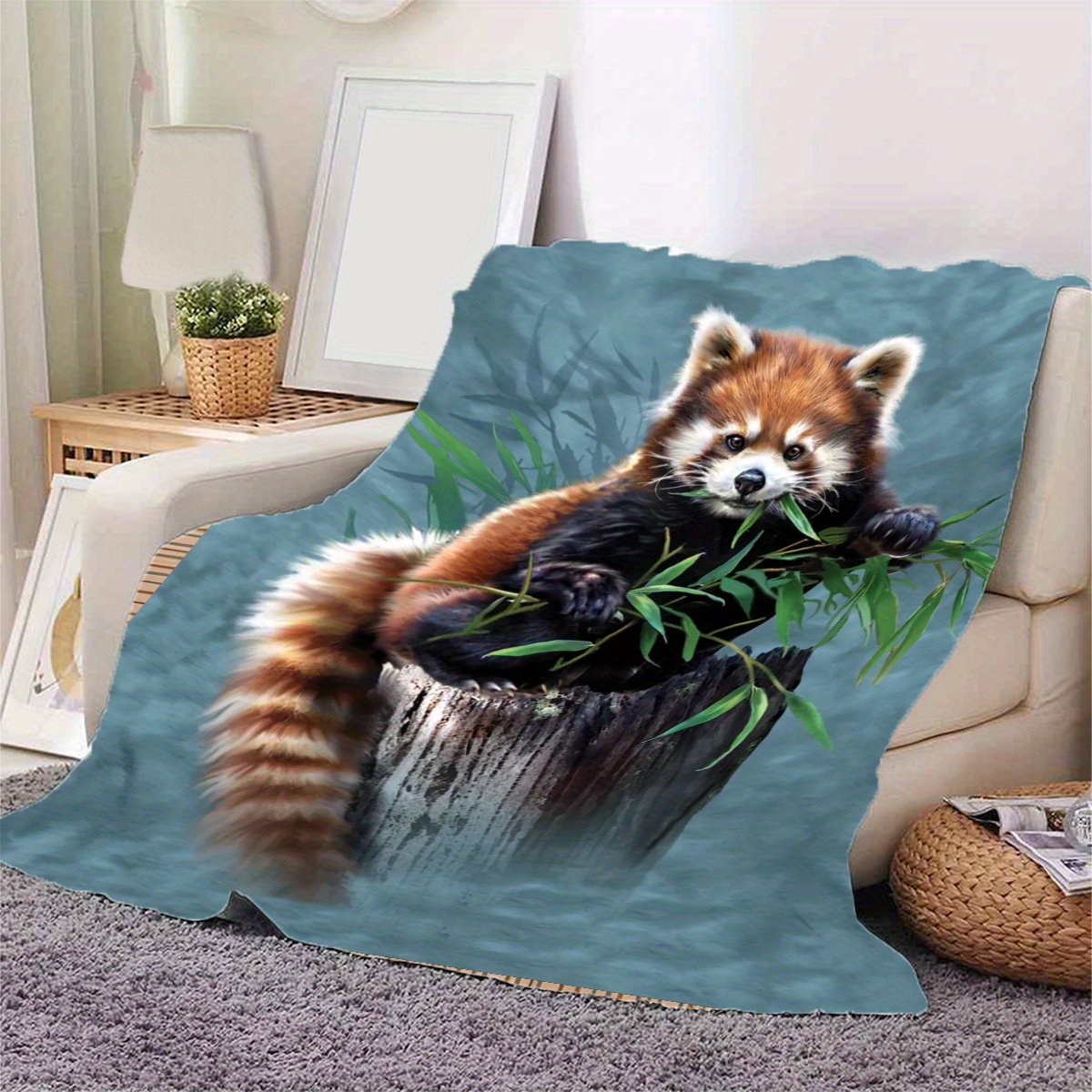 Red Panda Patterned Flannel Blanket Soft Warm Throw Blanket Temu