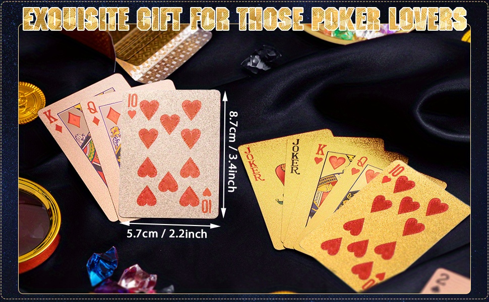 Playing Cards Foil Poker Cards Deck of Cards 24K Gold Plated Foil Poker Cards Gold Plated Playing Cards Foil Waterproof Playing Cards Waterproof Plastic Cards (Classic Colors, Stylish Pattern)