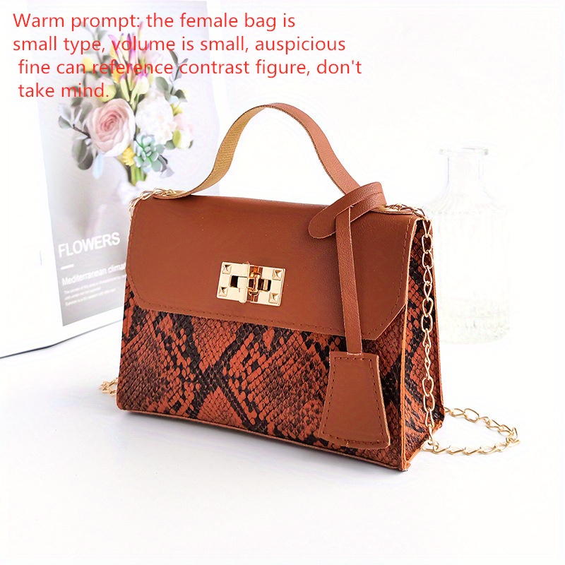 Minimalist Flap Satchel Bag, Snakeskin Embossed Top Handle Purse, Trendy  Shoulder Bag For Women (7.08*5.51*2.36) Inch - Temu