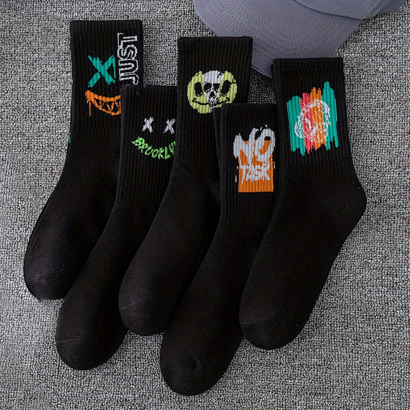 5 Pairs/10 Pairs Multi-Size Men's Socks Black and White Long Tube High-Cut Versatile Student Style Autumn/Winter Sports Socks