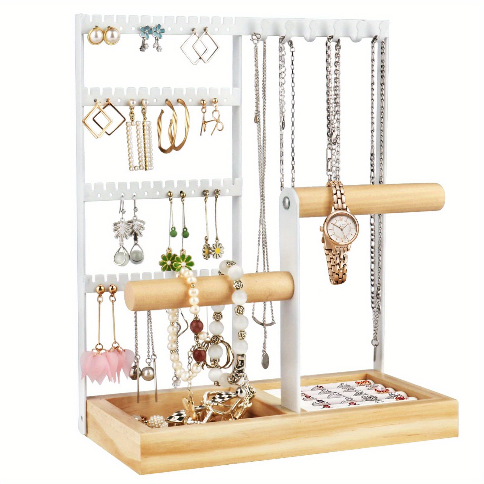 TEMU 1pc Metal Desktop Jewelry Rack With Tray For Necklace Earrings Bracelets Storage , Household Storage And Organization For Bedroom, Dresser, Jewelry Towers