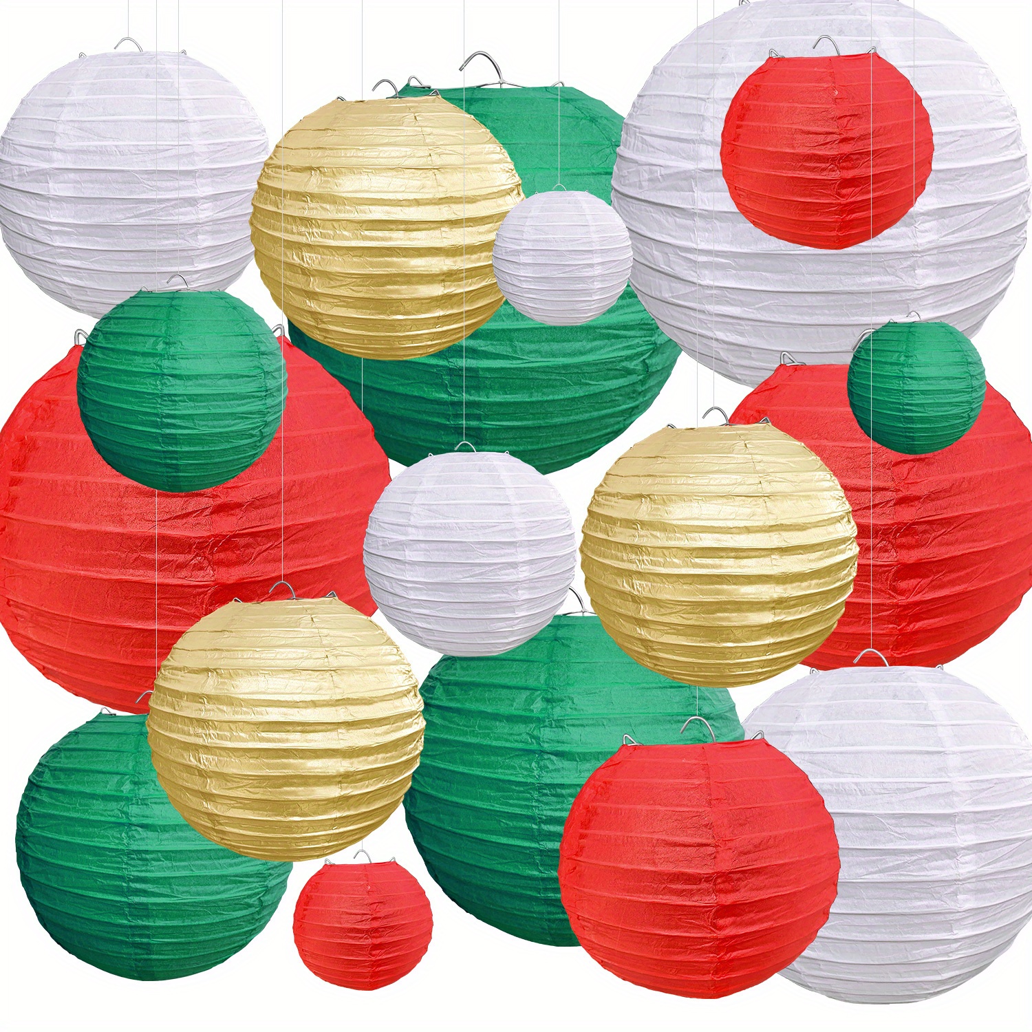 Christmas Paper Lanterns Red Green White Golden Hanging Temu Australia