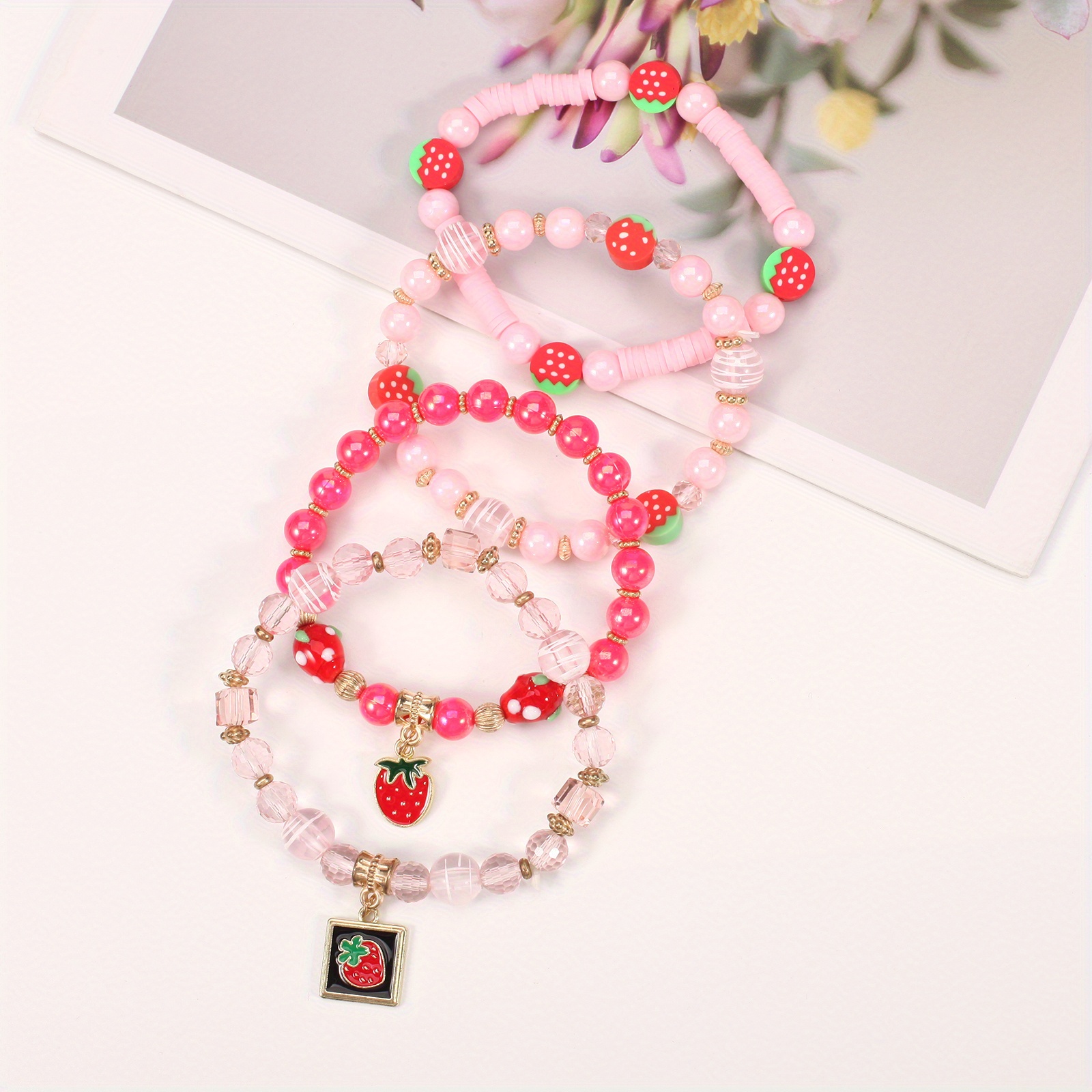 Strawberry Pendant Beads Multilayer Stretch Bracelet - Temu