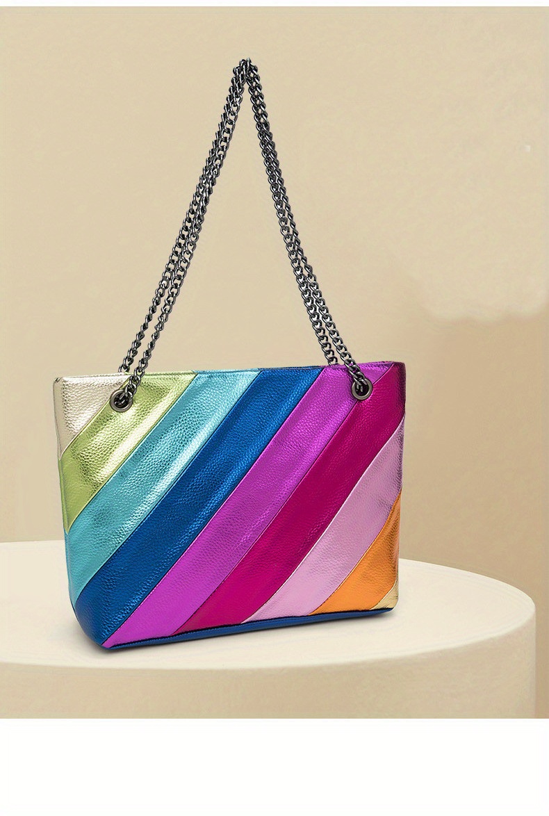 Rainbow Colours Leather Fashion Tote Bag