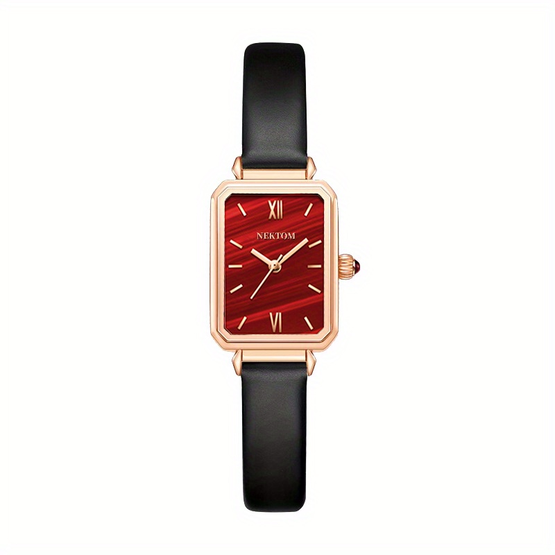 Rectangular stone print best sale face leather strap watch