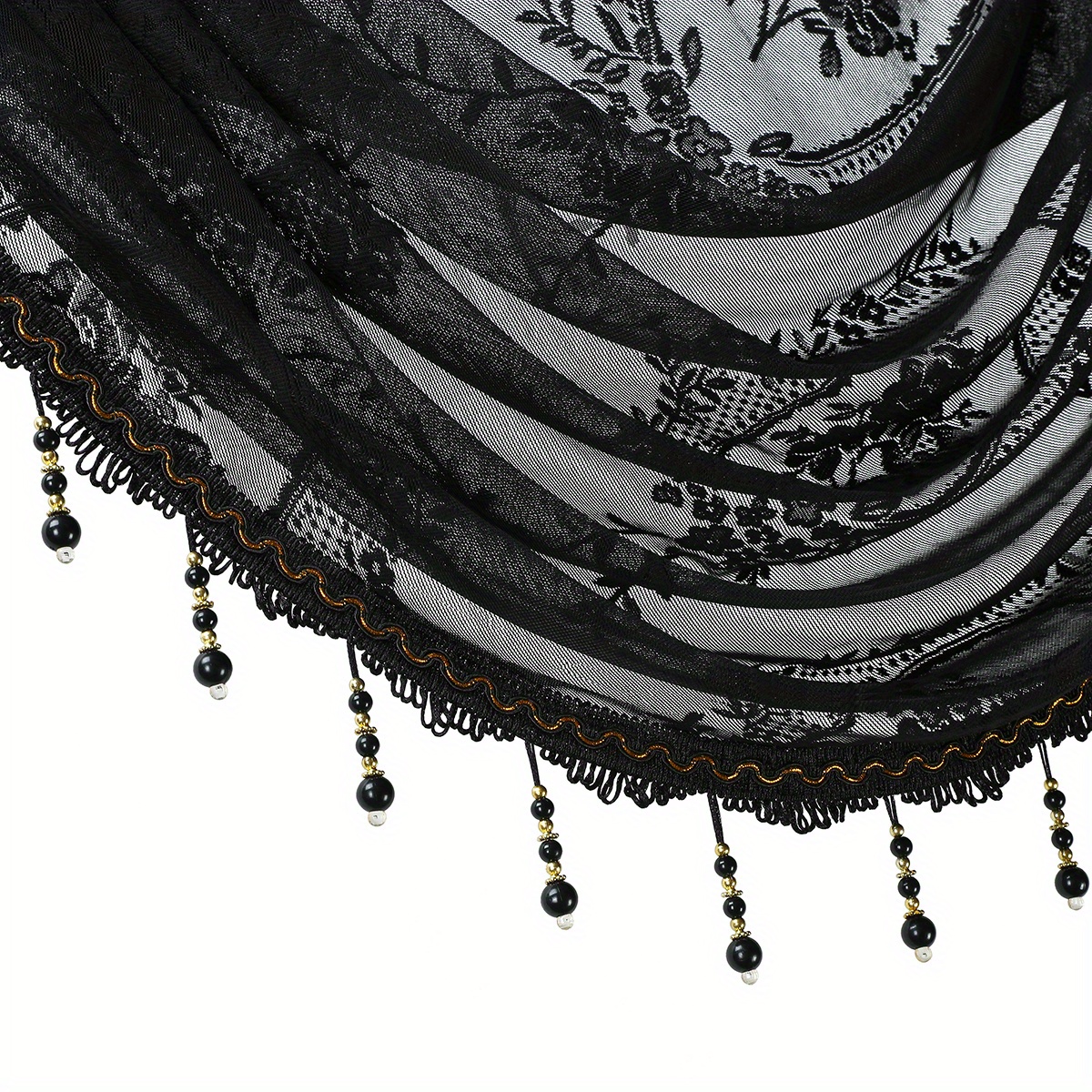 1pc black lace valance flower pattern short curtain european   curtain head rod pocket suitable for windows doors blocking decoration living room home decor details 5