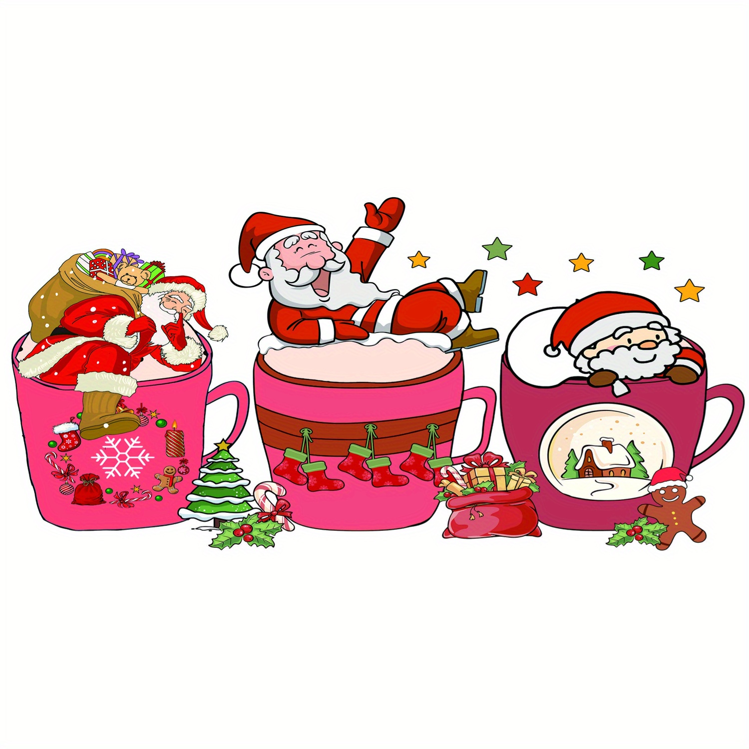  UV DTF Cup Wrap Transfer Stickers,Merry Christmas Decorative  Sticker for Glass Cups,Santa Claus Waterproof Cup Wraps Sticker Tumbler  Wrap Decal Rub on Transfers for Glass Cups