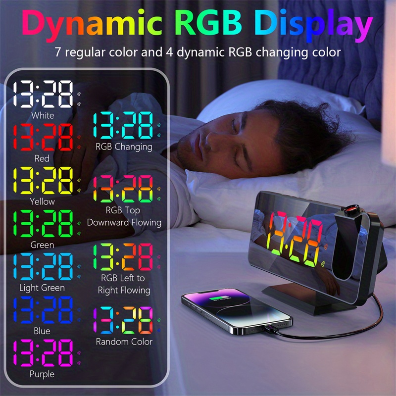 1pc Sveglia Proiezione Rgb Dinamica, Oscuramento Automatico