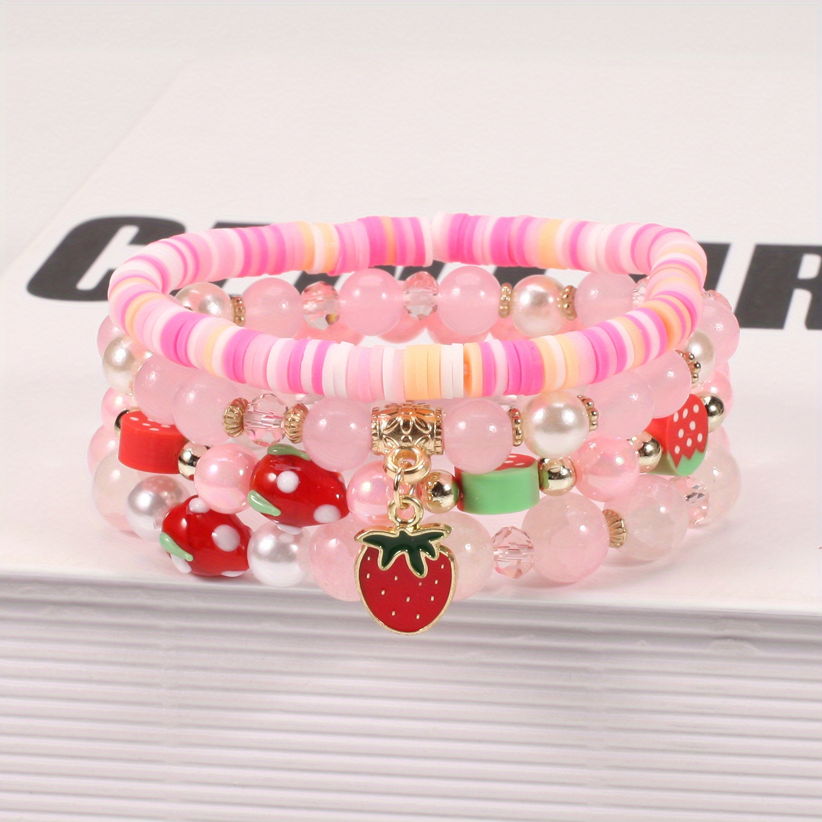 Ipotkitt 40Pcs Strawberry Lampwork 3D Strawberry Beads Imitation Fruit  Beads for DIY Bracelets Necklace Jewelry Making Accessories - 10~16x8~11mm