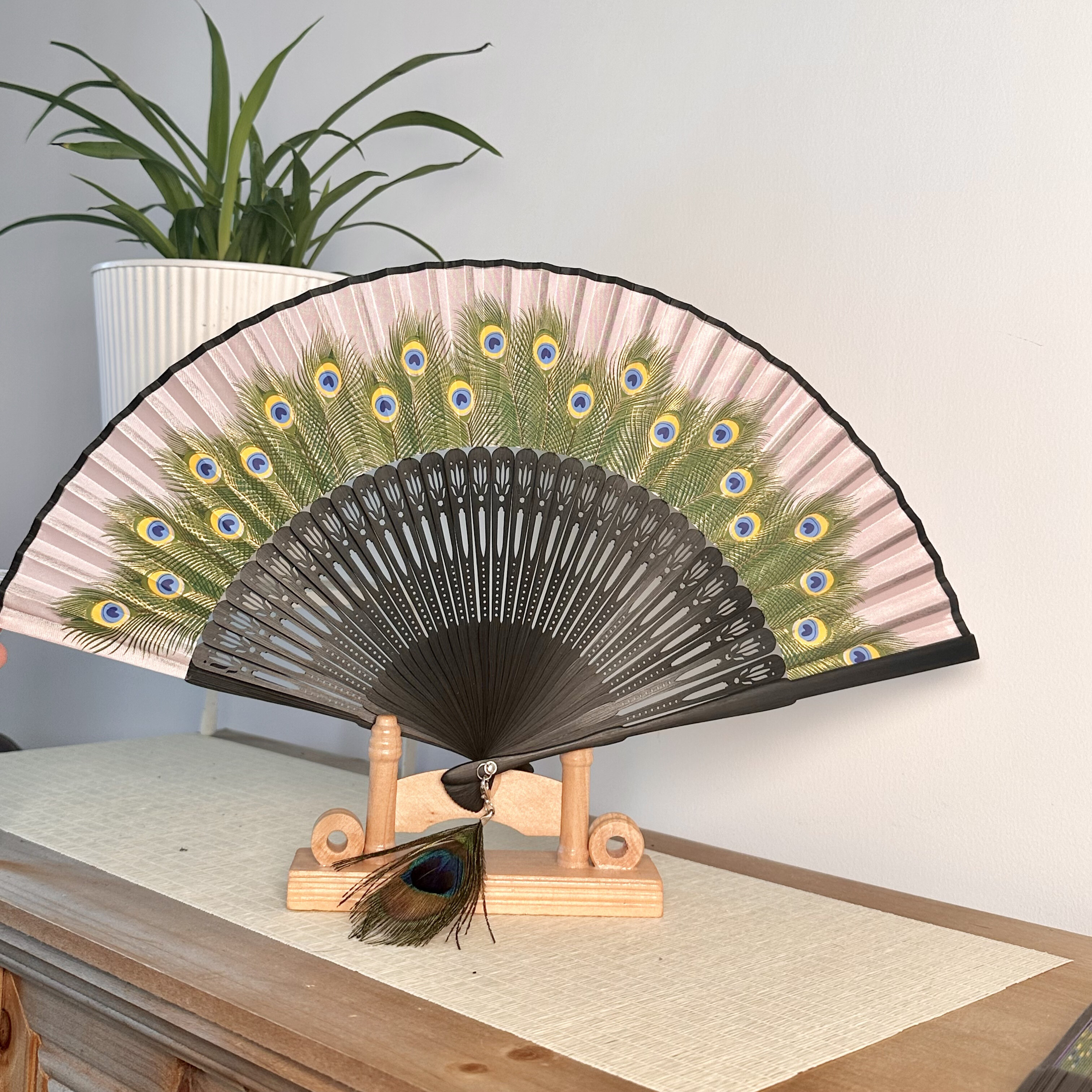 Peacock Feather Folding Fan Chinese Japanese Handheld Wedding Dancing Party  Chic