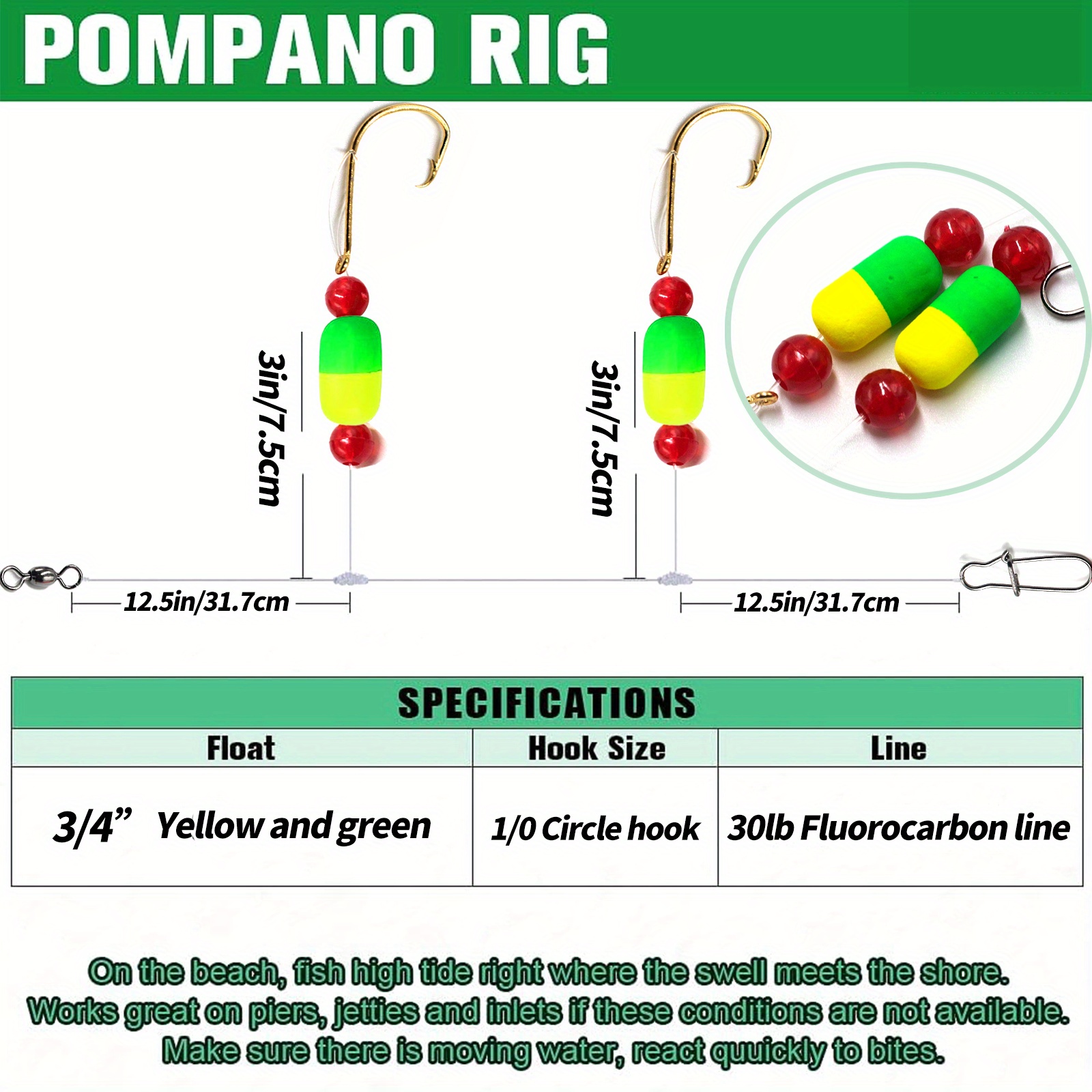 Surf Fishing Pompano Rigs 30lb Line Convenient for Saltwater Fishing –  Dr.Fish Tackles