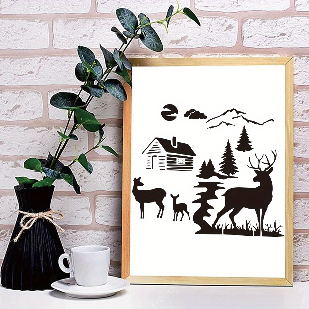  Stencils for Painting on Wood,Wall Home Decor,14x13cm  Christmas Forest Deer DIY Reusable Stencils Painting Scrapbook Art  Templates for Painting on Wood,Wall : Arts, Crafts & Sewing