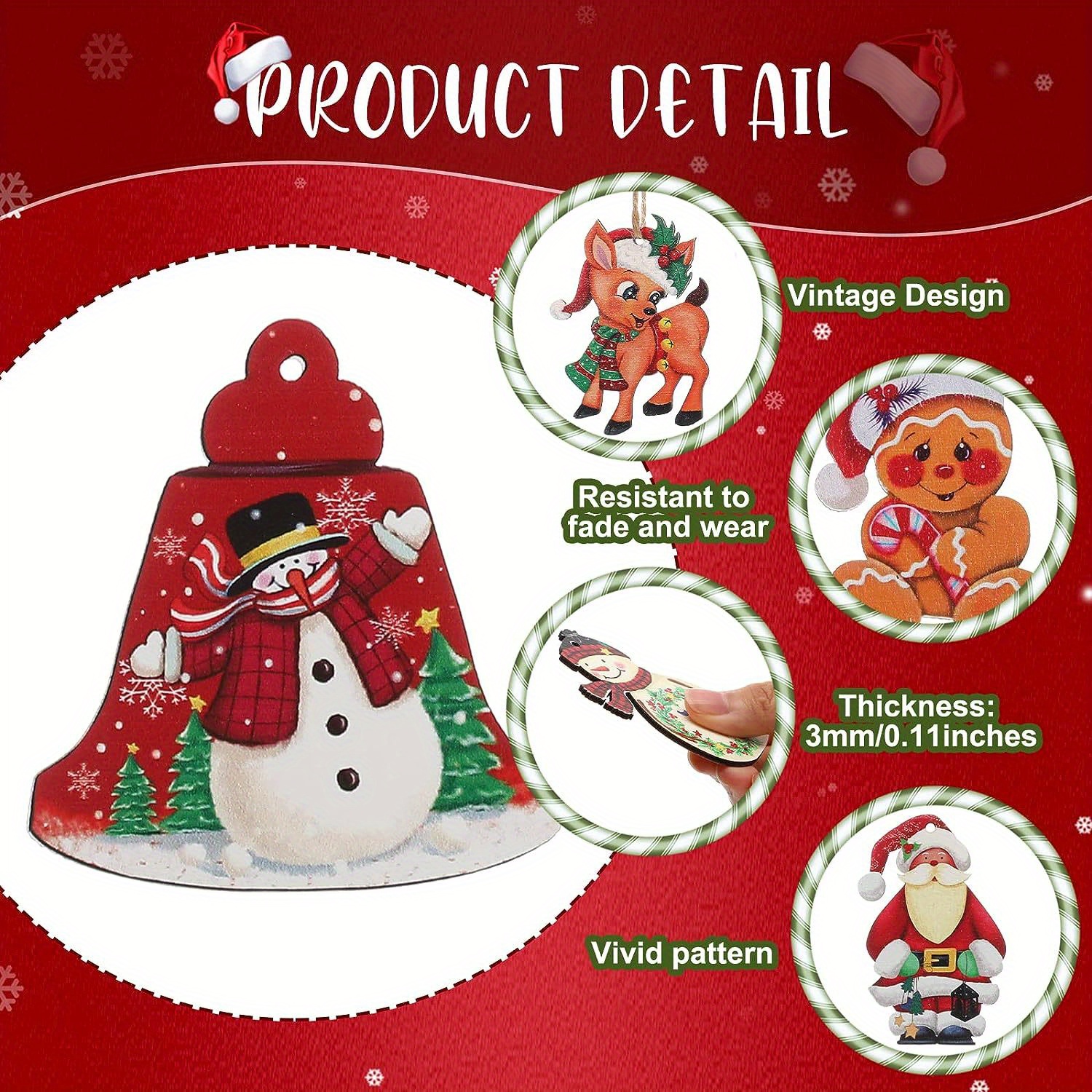 24pcs christmas wooden ornaments christmas wood decor farmhouse style hanging wooden ornaments christmas tree vintage santa snowman ornaments christmas hanging crafts pendants for home party details 2