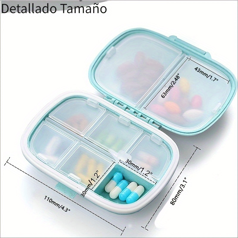 Holii Pastillero de viaje, 8 compartimentos, pastillero portátil,  pastillero diario para guardar vitaminas, pequeño contenedor de píldoras  para