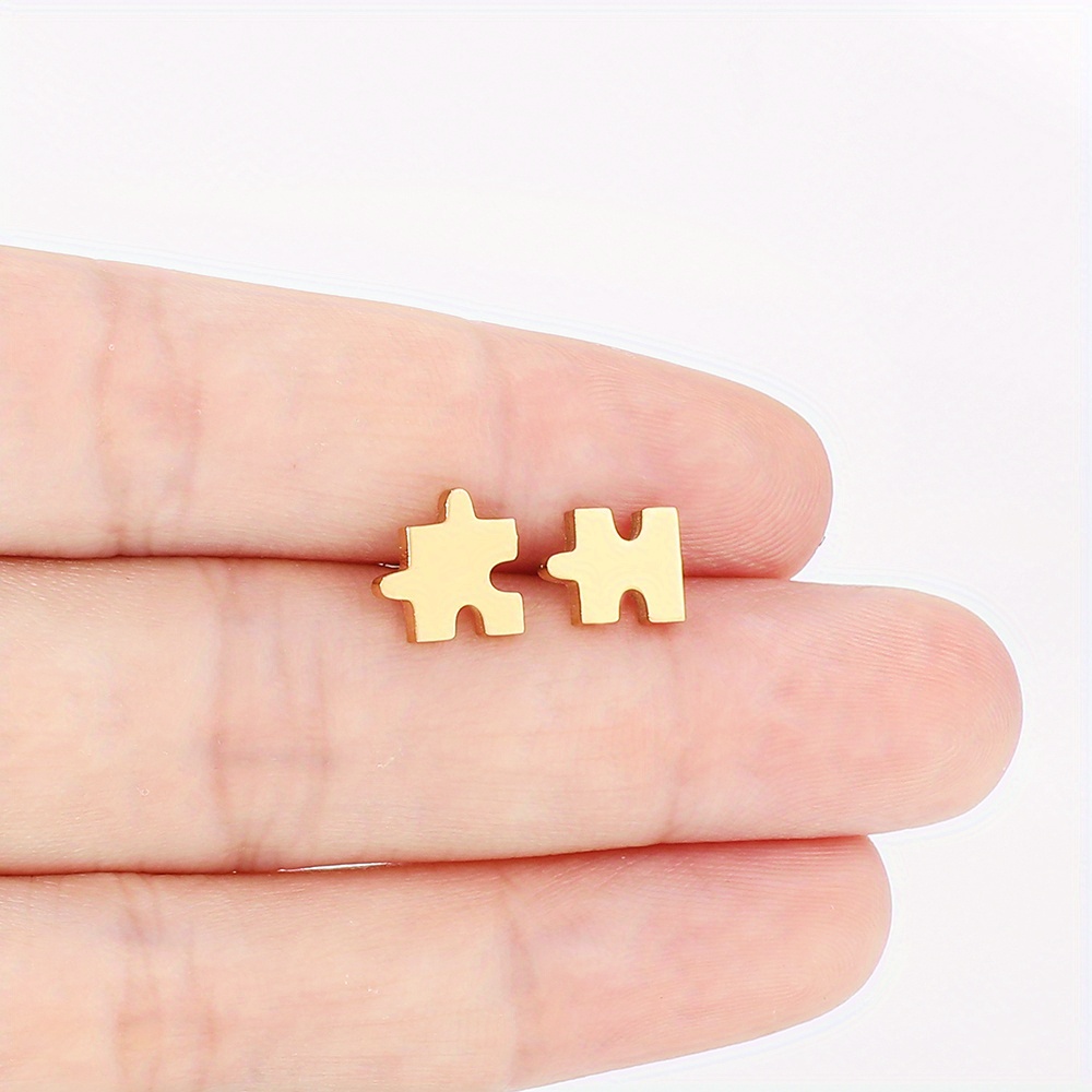 TEMU Pendientes de acero inoxidable estilizados de rompecabezas - Minimalistas, estudiados personalizados con diseño único de estrella y , perfectos