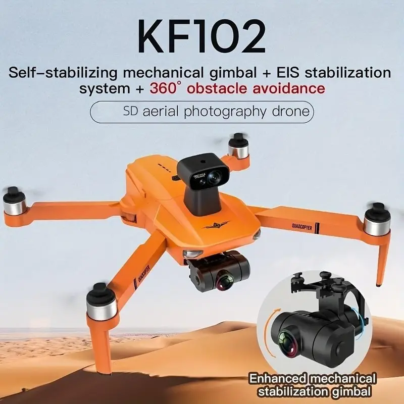 kf102 orange grey upgraded obstacle avoidance gps rc drone with hd dual camera 1 battery 2 axis self stabilizing electronic anti shake gimbal brushless motor christmas halloween thanksgiving gift details 0