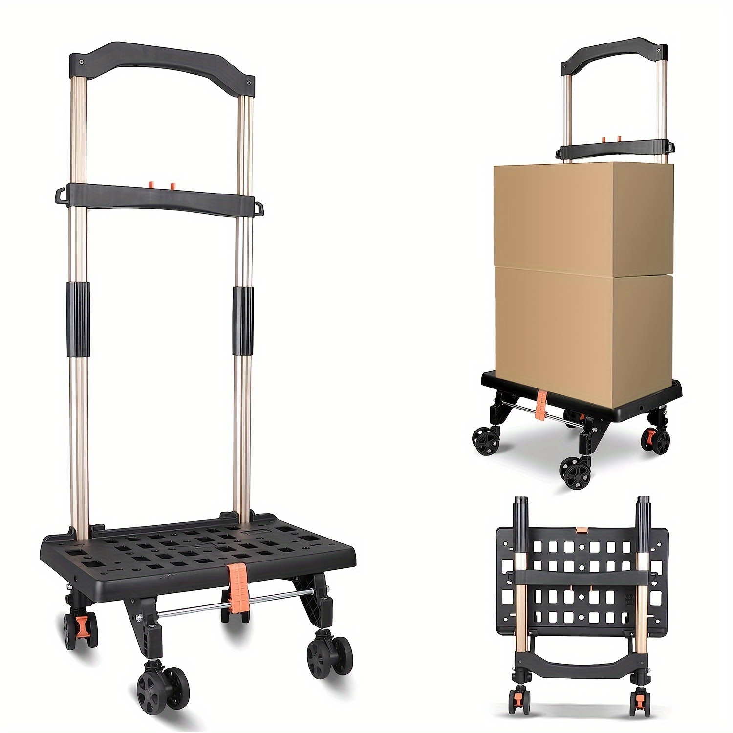 selorss collapsible ultra slim pack n roll crate with wheels utility cart telescopic handle grocery cart super strong up to 110 lbs load capacity black