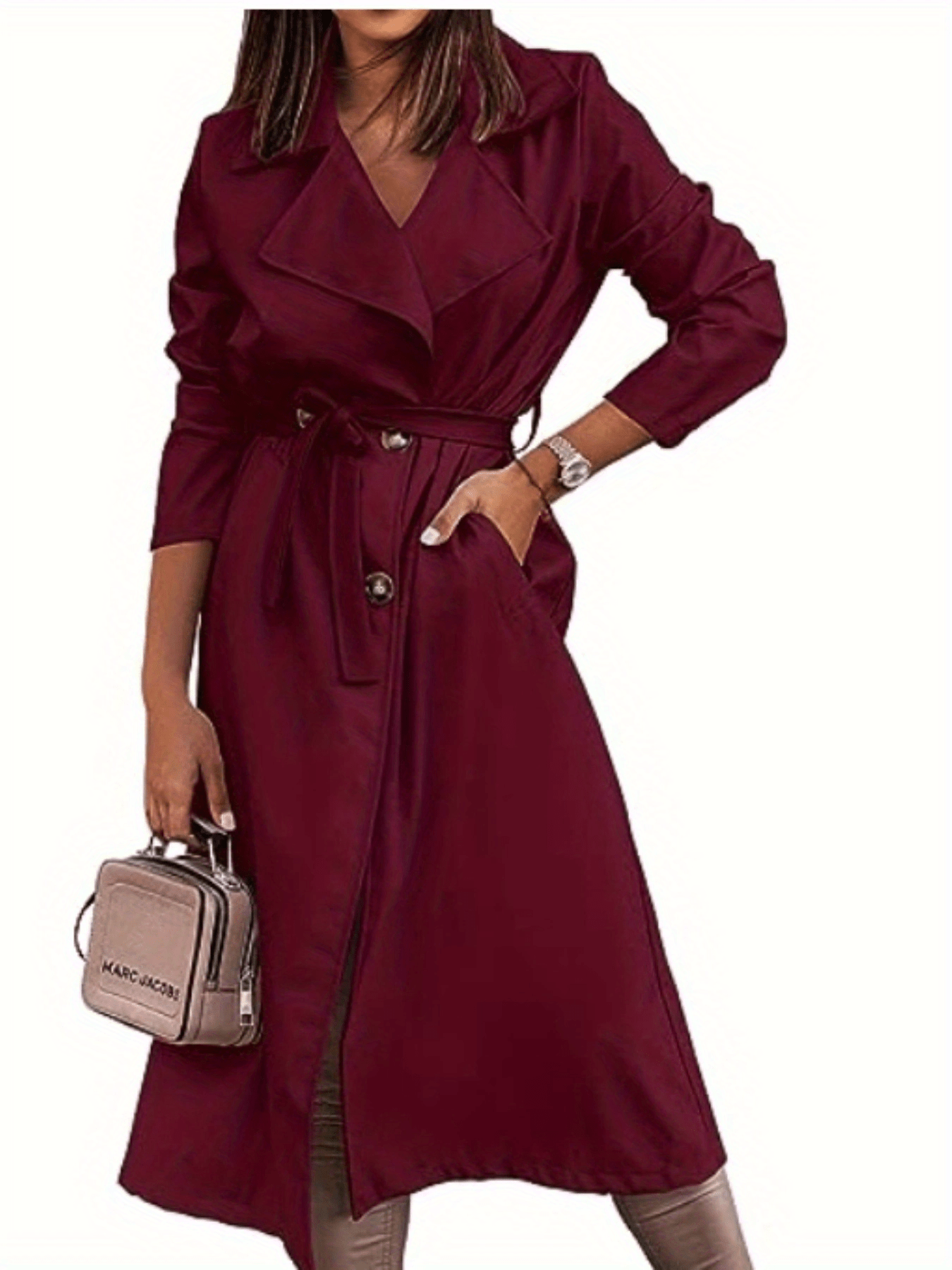 Houndstooth Print Trench Coat Elegant Double Breasted Long - Temu