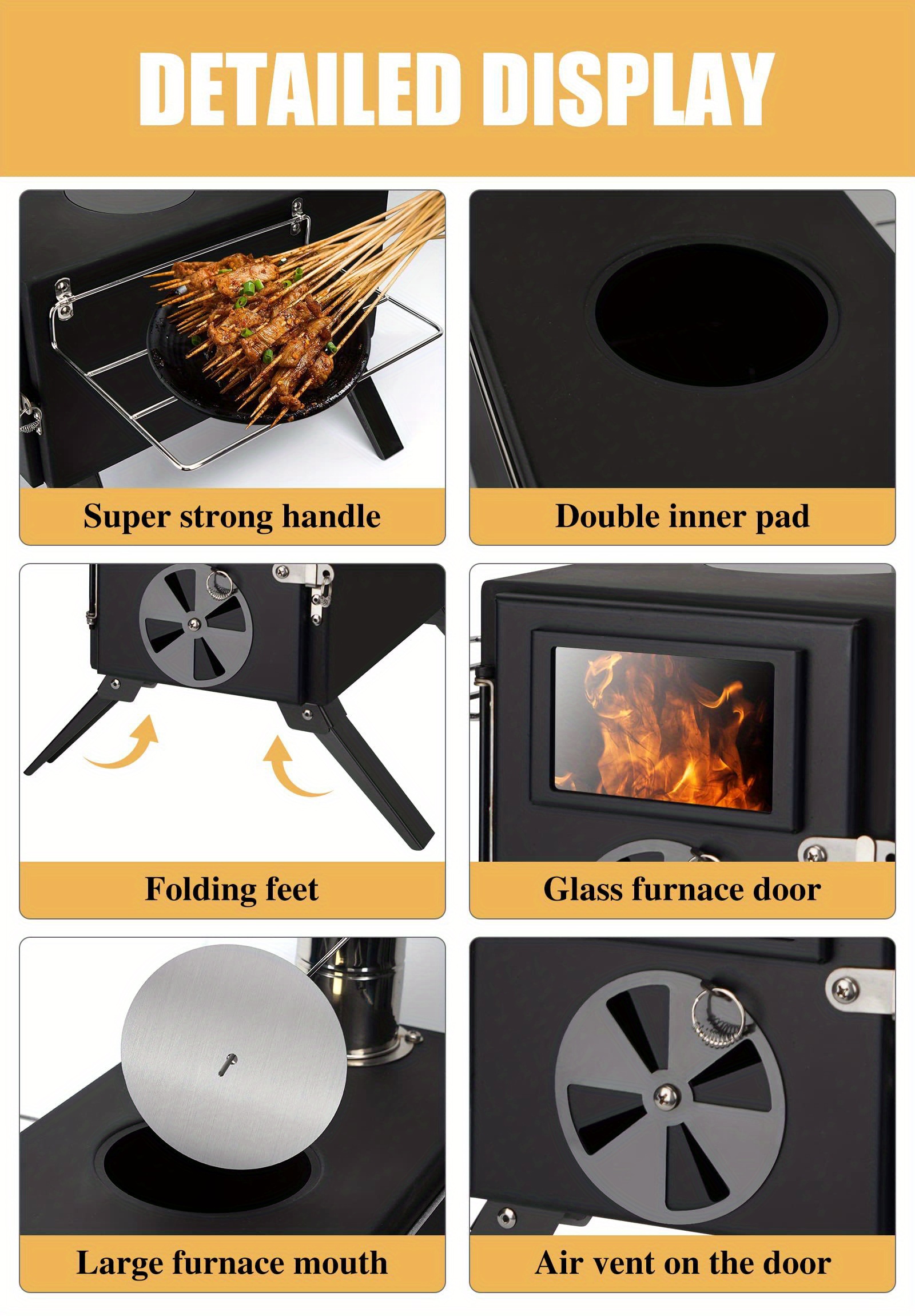 Tent Stove Portable Camping Wood Burning Stoves Carbon Steel - Temu