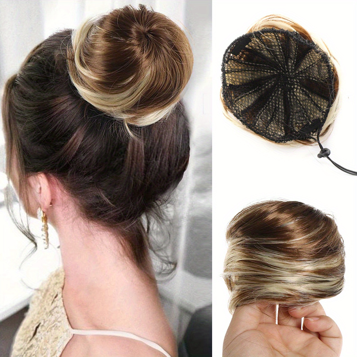 SARLA Extensões de coque de cabelo loiro cinza sintético cordão para coque  de balé peças de cabelo para mulheres meninas senhoras falso donut chignon