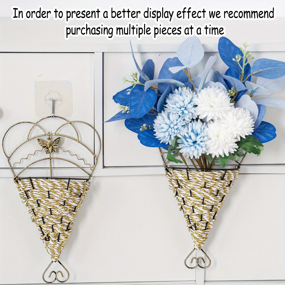 Hanging Flower Basket Wrought Iron Rattan Wall Simulation Temu