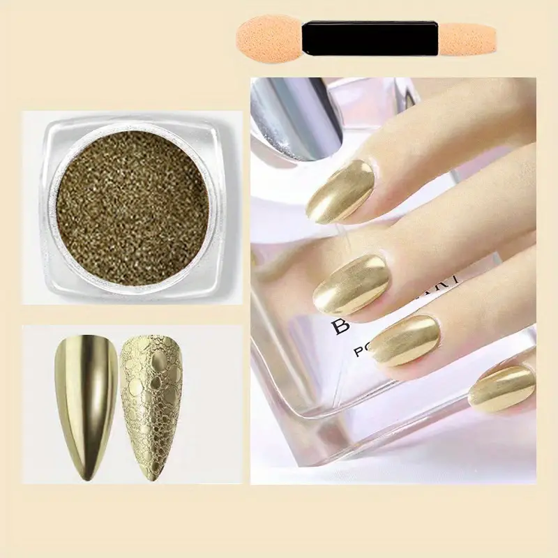 Metallic Nail Powder, Shiny Gold Chrome Nail Powder Pen, Holographic E –  TweezerCo