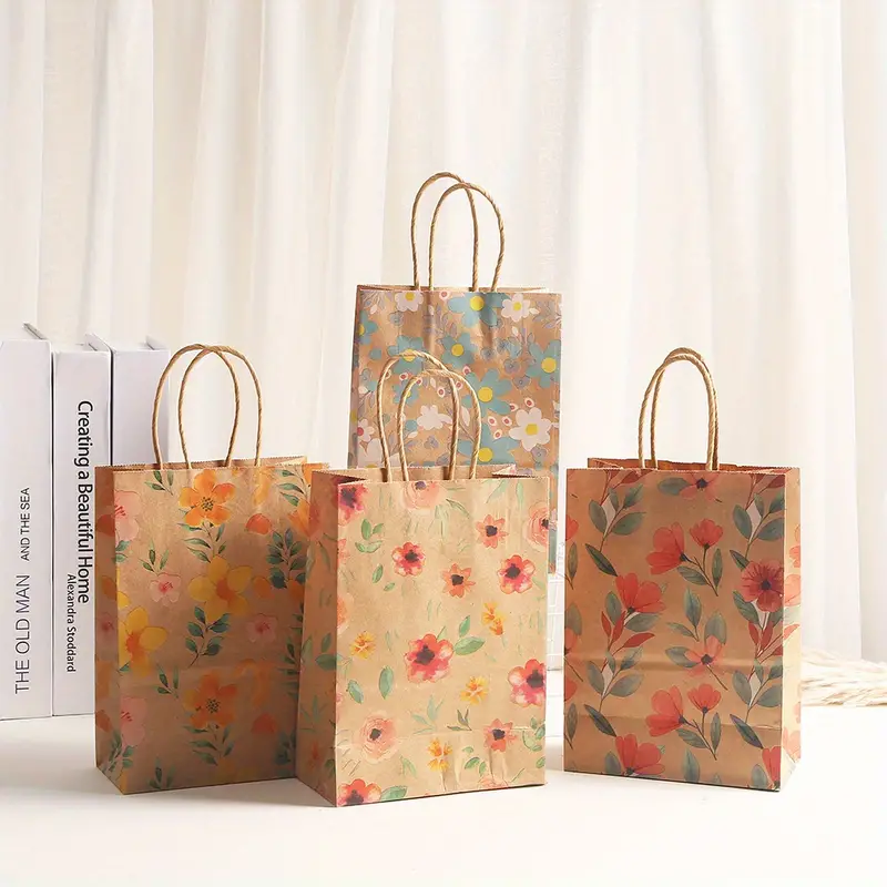 Flower Printing Gift Bags Handles Perfect Shopping - Temu Canada