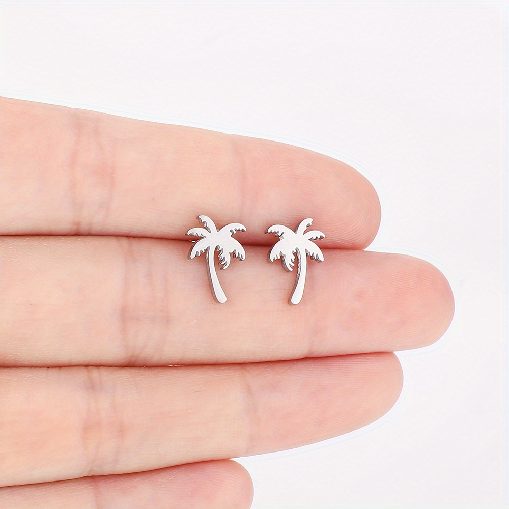 Image of Stylish Stainless Steel Palm Tree Shape Earrings Simple And Mini Studs European And American Cross-border Accessories